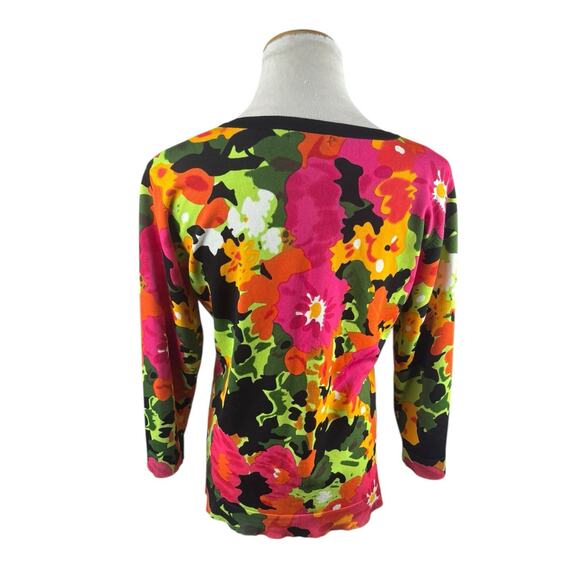 Wearable Art Floral Bright Colorful Floral Rhinestone Cardigan Peck & Peck Large - Picture 4 of 6